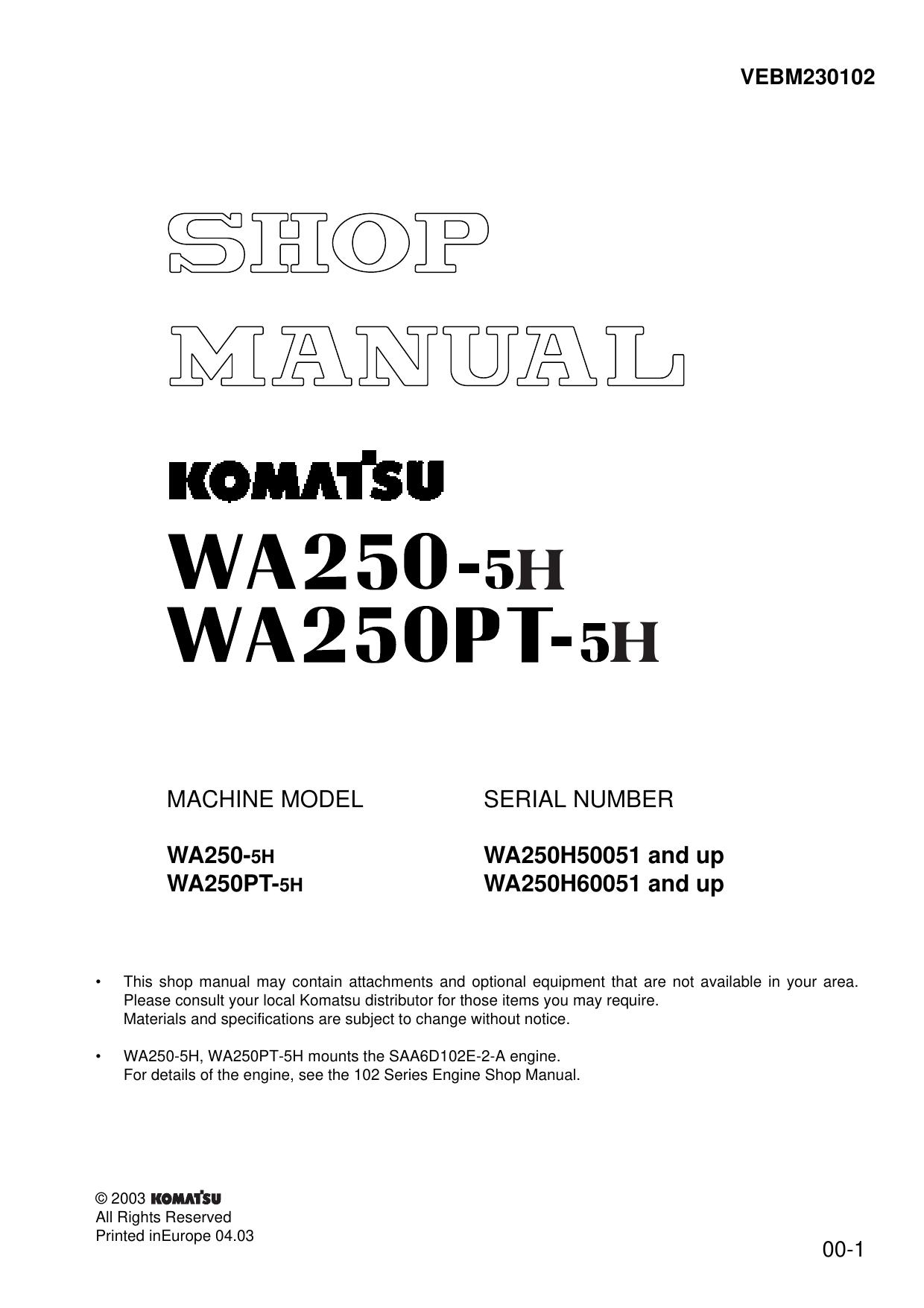 WA250-5H WA250PT-5H Shop Manual